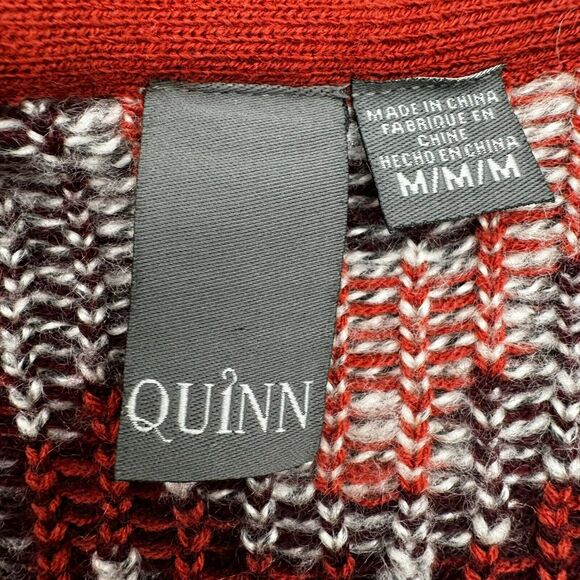 QUINN Women's Medium Open Front Cardigan Sweater Beige Orange Southwestern Aztec - Picture 4 of 9